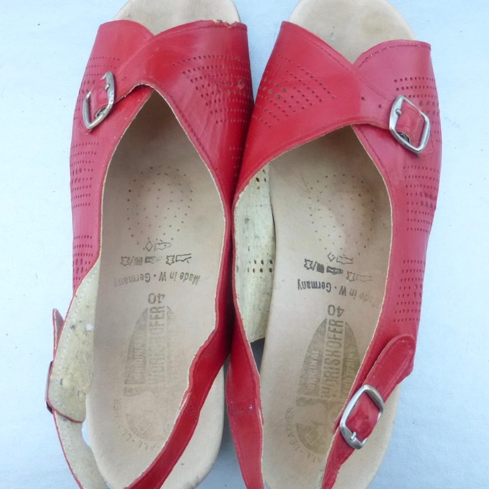 Worishofer Red Leather Sandals 9 Shoes Ladies EU40